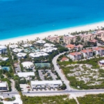 grace-bay-beach-commercial-area drone view showing proximity to beach