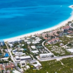 grace-bay-beach-commercial-area drone view showing proximity to beach