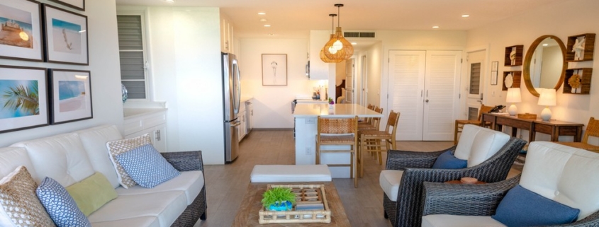 ocean-club-beachfront-condo-suite-1103 living area view to kitchen