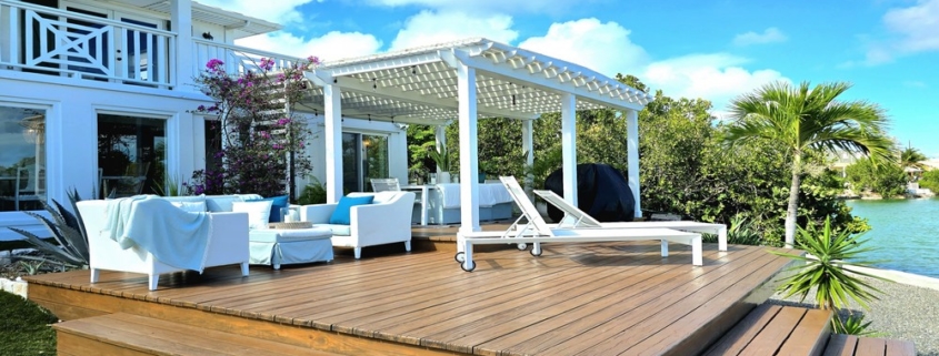waterfront-turks-caicos-homes-for-sale-palm-point exterior decking and lounge area