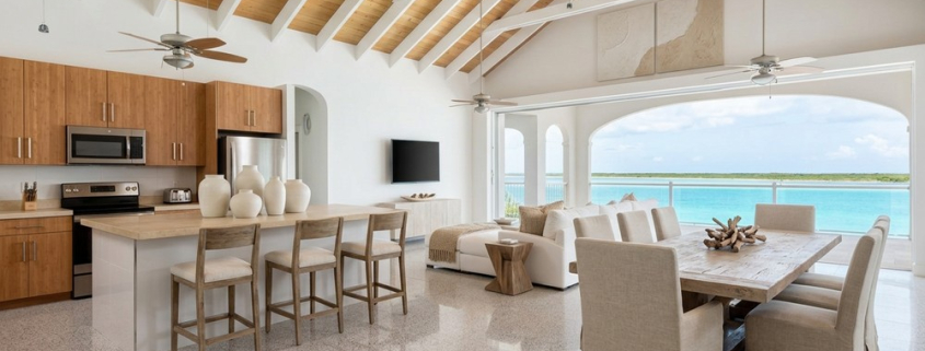 Virtually staged living room Sunrise Villa, Turks and Caicos