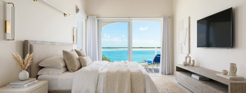 Virtually staged bedroom Sunrise Villa, Turks and Caicos
