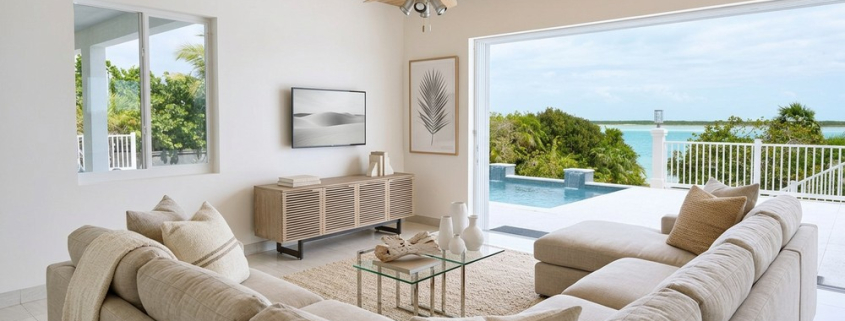 Virtually staged living room Sunrise Villa, Turks and Caicos