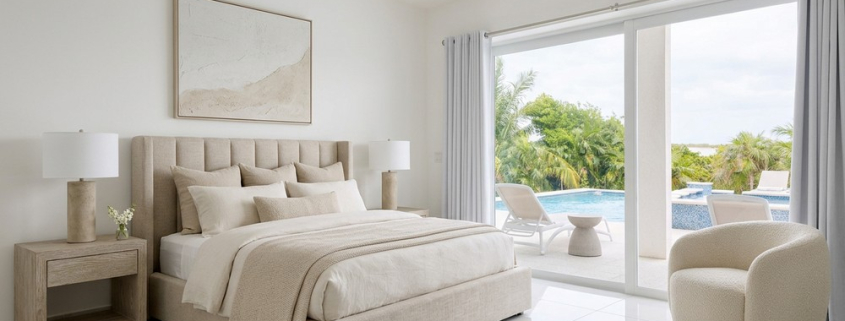 Virtually staged bedroom Sunrise Villa, Turks and Caicos