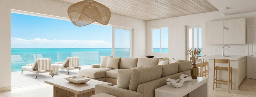 Virtually staged living room Sunrise Villa, Turks and Caicos
