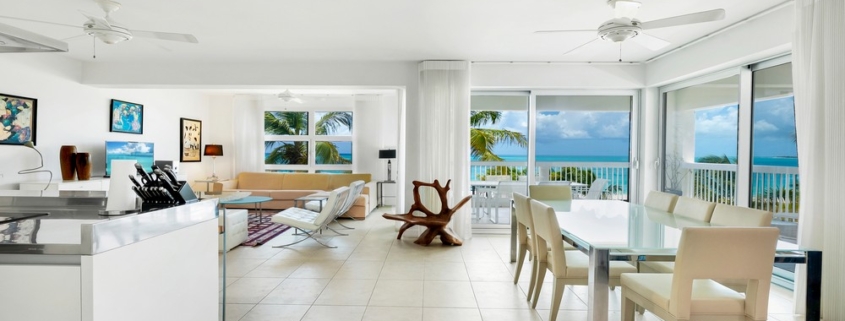 Le-Vele-suite-301-grace-bay-beachfront-condominium living area view to beach