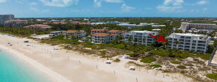 Le-Vele-suite-301-grace-bay-beachfront-drone view showing location