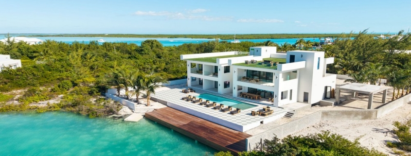 casa-verde-luxury-turks-caicos-canal-estate-drone view from canal