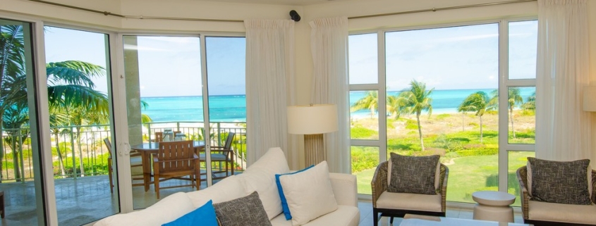 grace-bay-beachfront-1 bedroom-condo-suite 304-living room with ocean view
