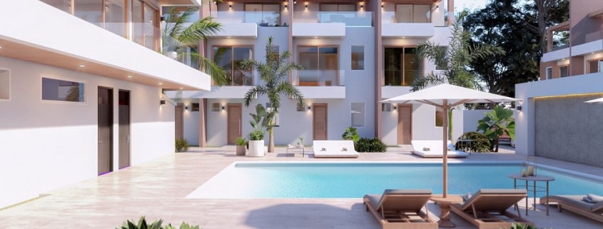 3 bedroom-seascape-townhomes-grace -bay-residence-exterior pool area and deck